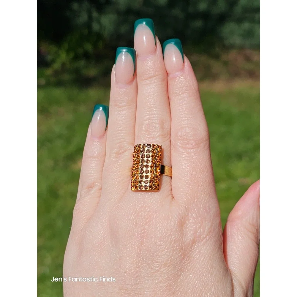 Signed EB Citrine‎ Rhinestone Adjustable Ring